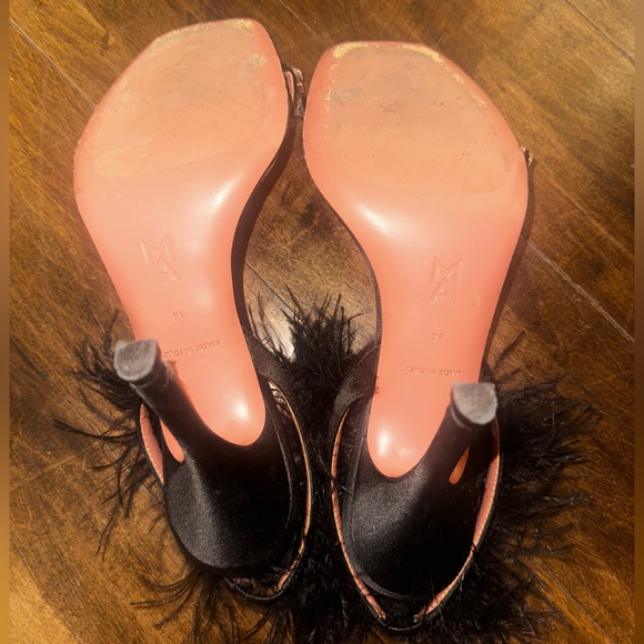 Amina Muaddi Black Crystal Embellished Satin and Feather Adwoa Slingback - Picture 4 of 5